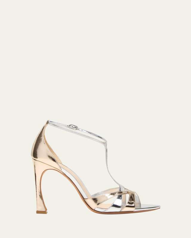 Anitta Bicolor Metallic T-Strap Sandals
